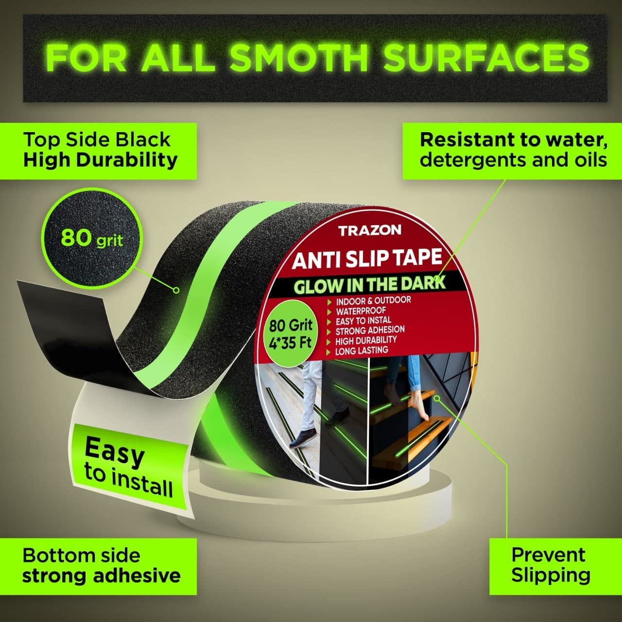 ANTI SLIP TAPE FOR STAIRS OUTDOOR/INDOOR WATERPROOF 2 INCH X 35 FEET