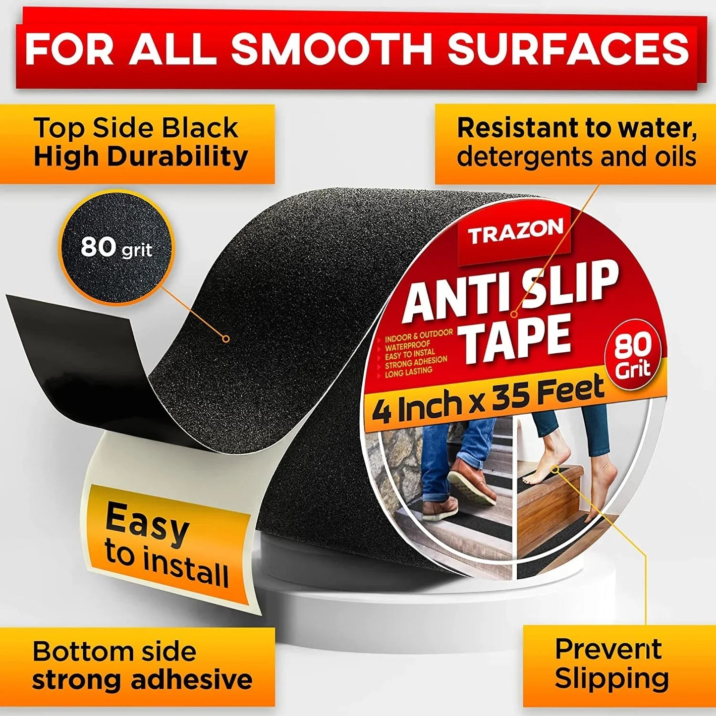 ANTI SLIP TAPE FOR STAIRS OUTDOOR/INDOOR WATERPROOF 2 INCH X 35 FEET