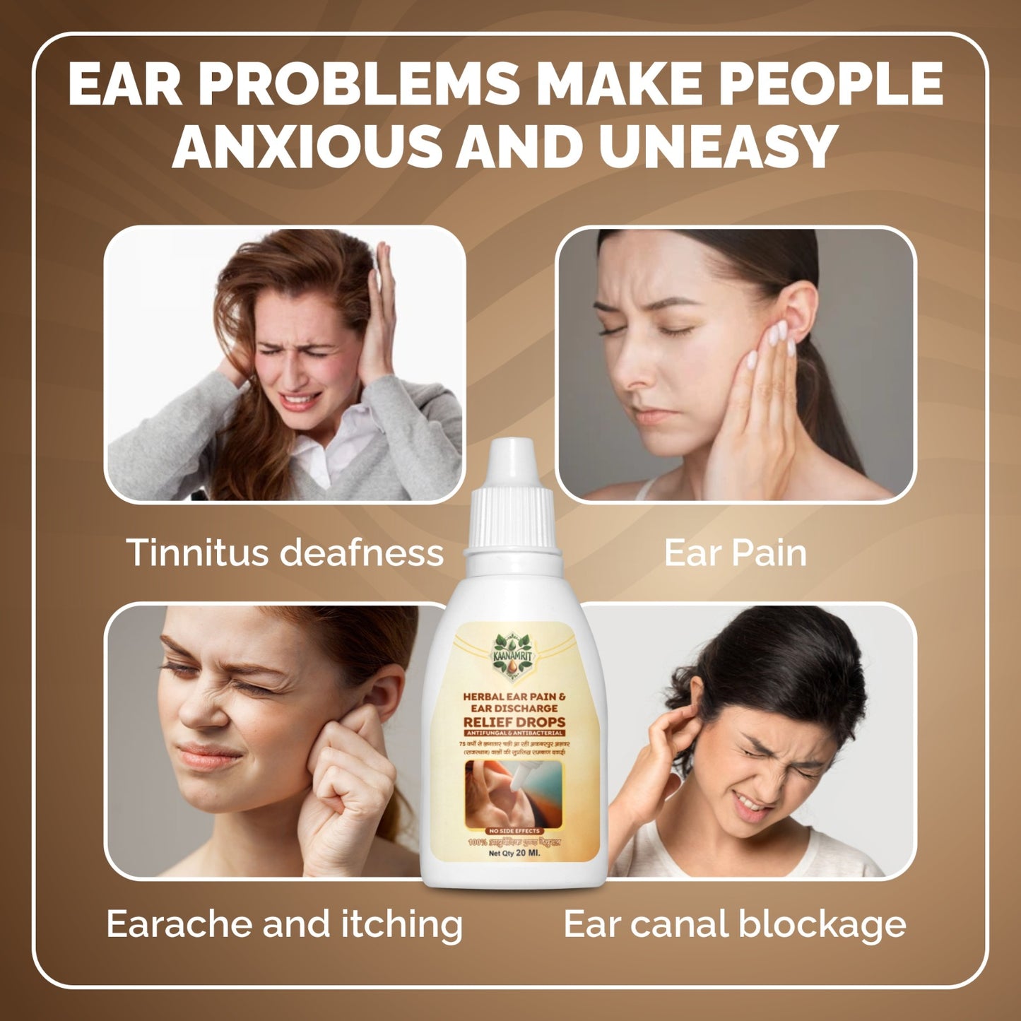 Kaanamrit™ Herbal Ear Pain & Discharge Relief Drops – Natural Ayurvedic Formula for Healthy Ears - 20 ml - BUY 1 GET 1 FREE