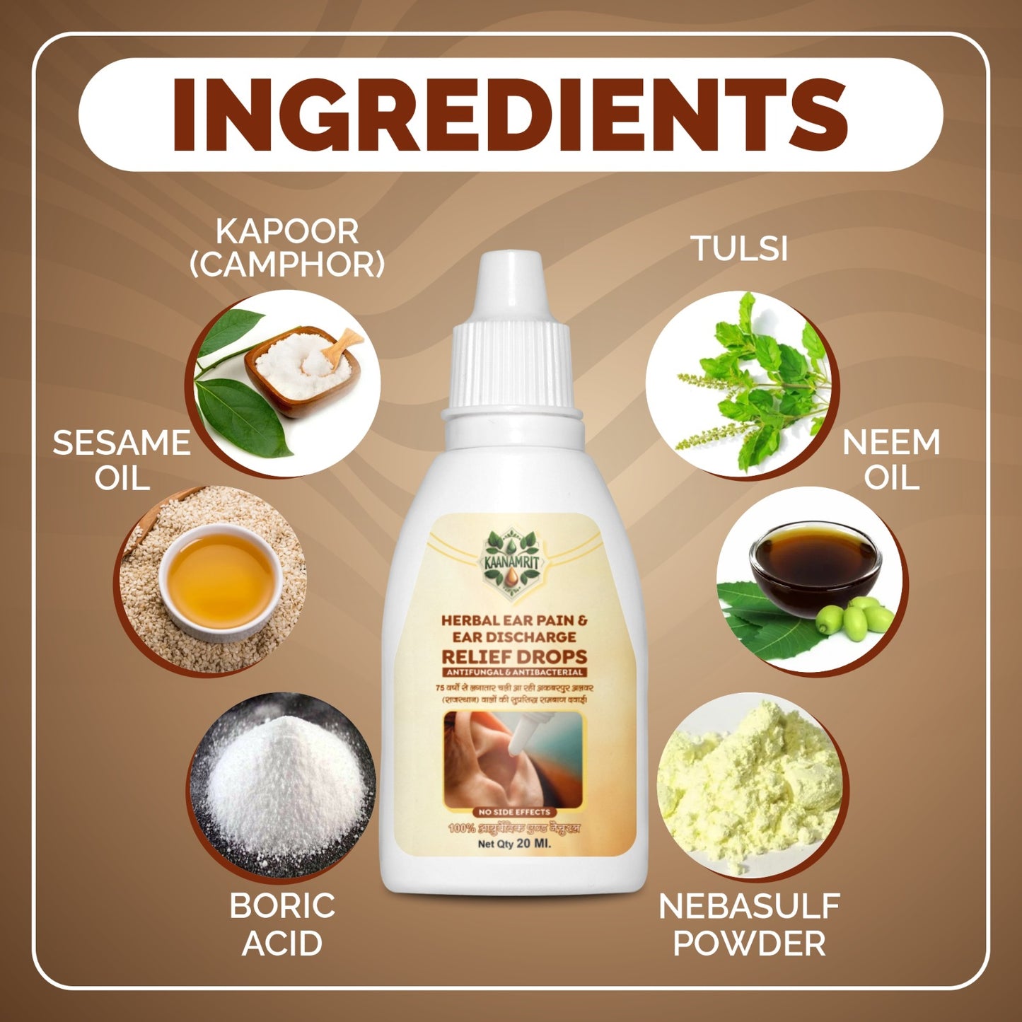 Kaanamrit™ Herbal Ear Pain & Discharge Relief Drops – Natural Ayurvedic Formula for Healthy Ears - 20 ml - BUY 1 GET 1 FREE